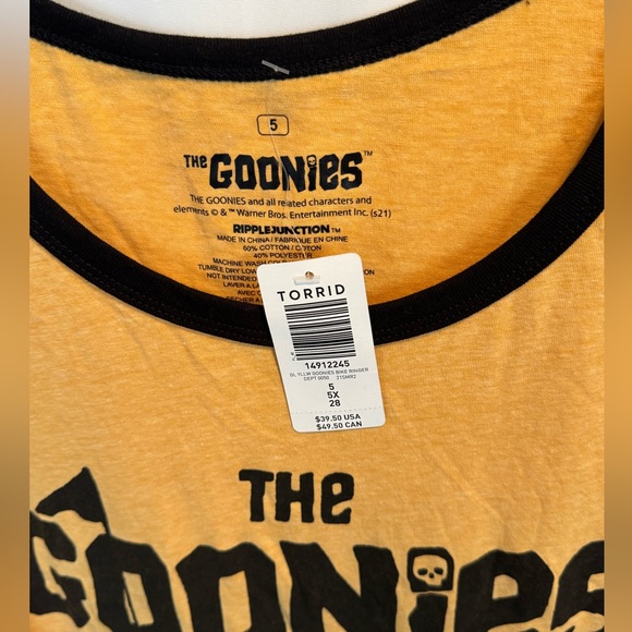 NWT TORRID The Goonies Bike Club Yellow Short Sleeve Ringer Tee Plus Size 5 NEW - Picture 3 of 4